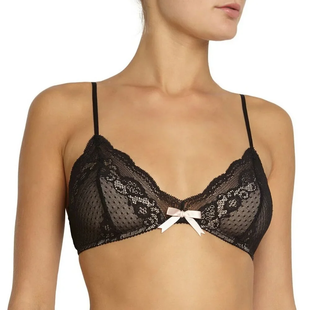 70$ Eberjey Anouk Sheer Swiss Dot Mesh Bralette Bra Women's Size XS Black